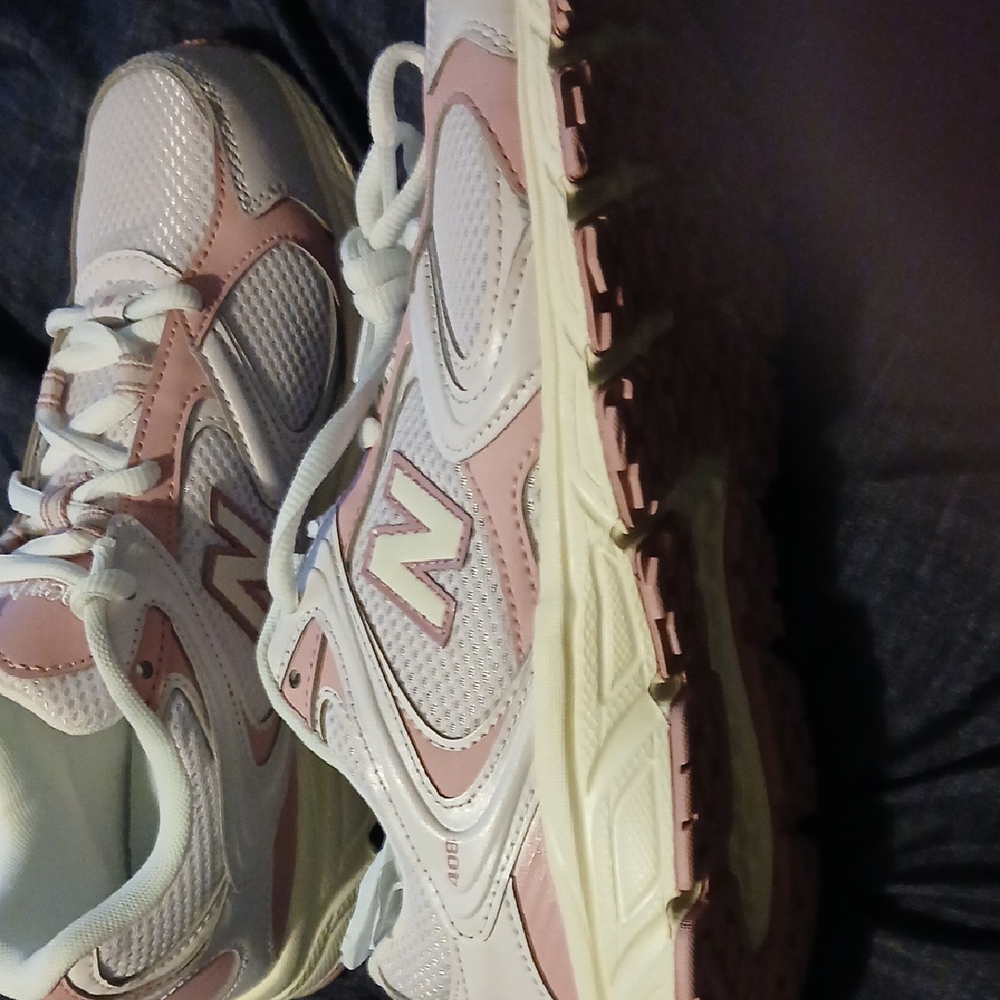 New Balance White and Light Pink Running Shoes